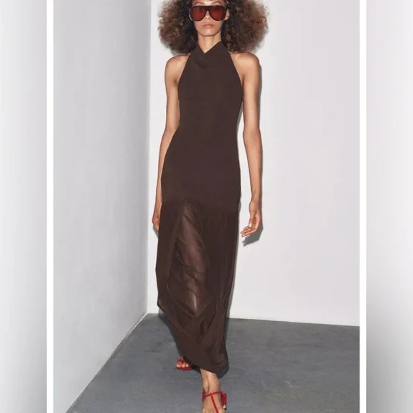 Zara halter neck dress with matching detail - Picture 1 of 7